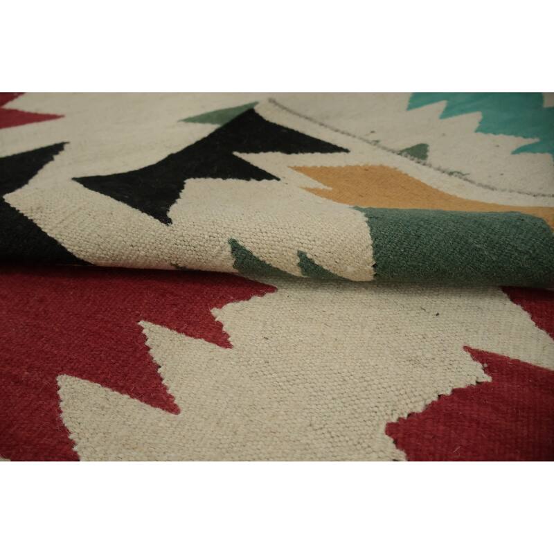 Hand Woven Oriental 100% Wool Carpet Southwestern Tribal Beige & Ivories Kilim Area Rug - 8' 0'' X 5' 9''