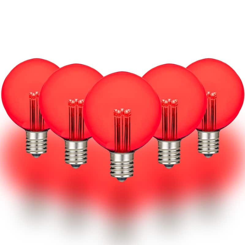 25 Pack LED G50 Outdoor Patio Globe Replacement Bulbs, Warm White, E17/C9 Base - Small - Red
