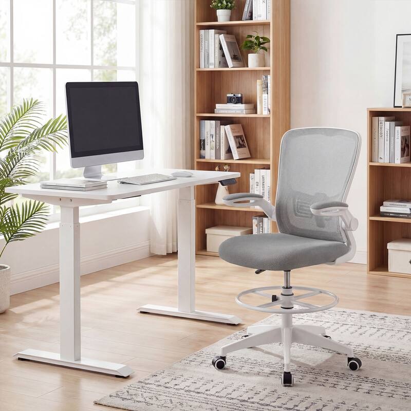 Gymax 2PCS Home Office Drafting Chair w/Flip-Up Armrests Adjustable