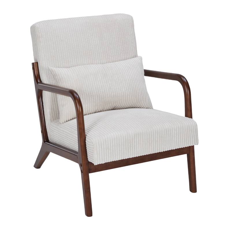 Polyester Mid-Century Armchair with Pillow & Ergonomic Support