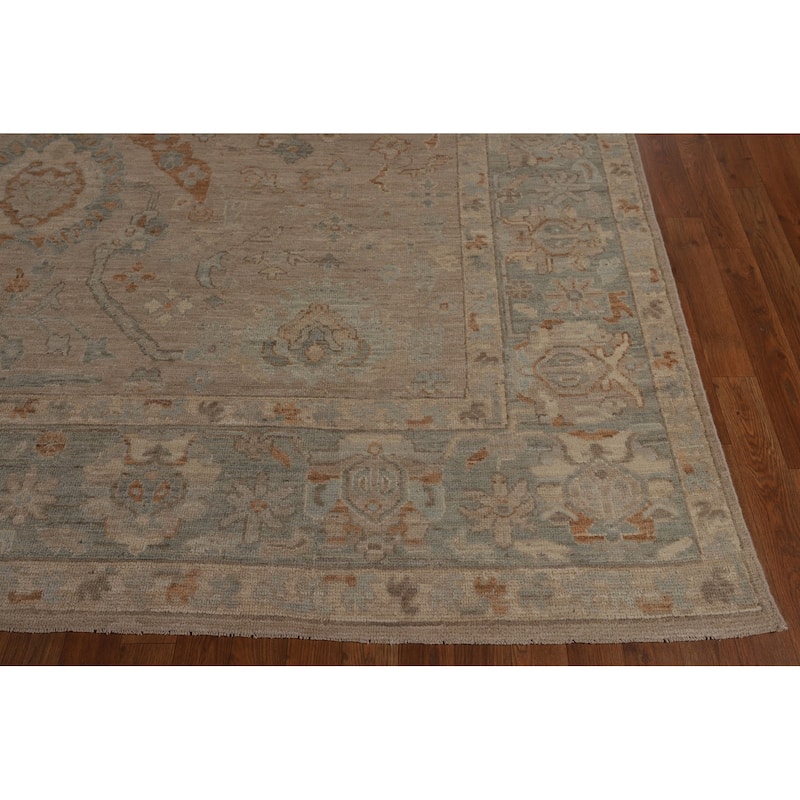 Beige Floral Oushak Turkish Area Rug Hand-Knotted Wool Carpet - 9'0"x 11'9"