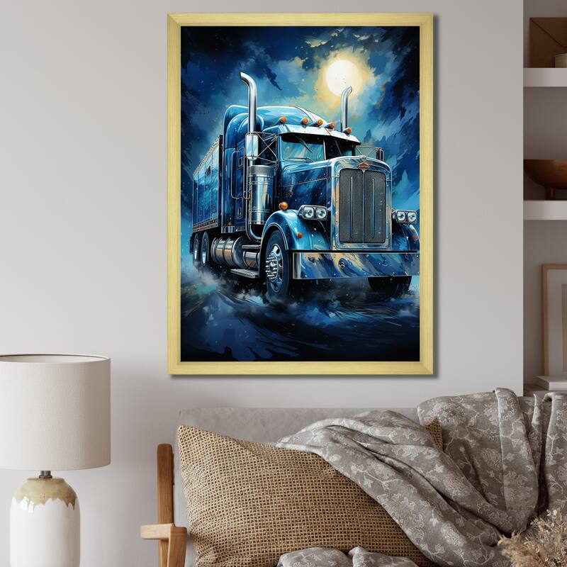 Designart "Red Semi Truck Custom Classic I" Truck Framed Wall Art Prints - 30 in. wide x 40 in. high - Gold