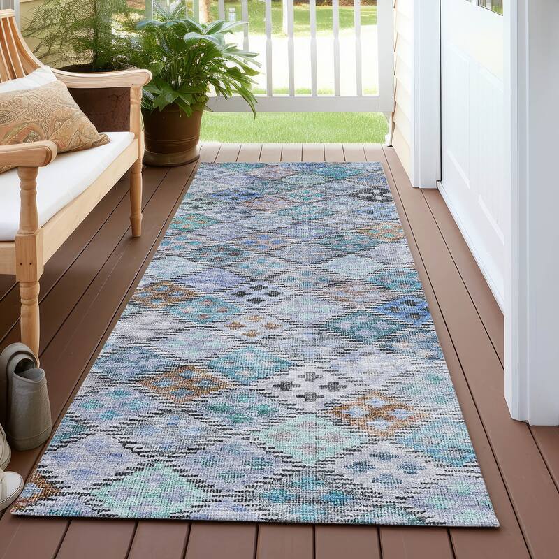 Machine Washable Indoor/ Outdoor Boho Modern Chantille Rug