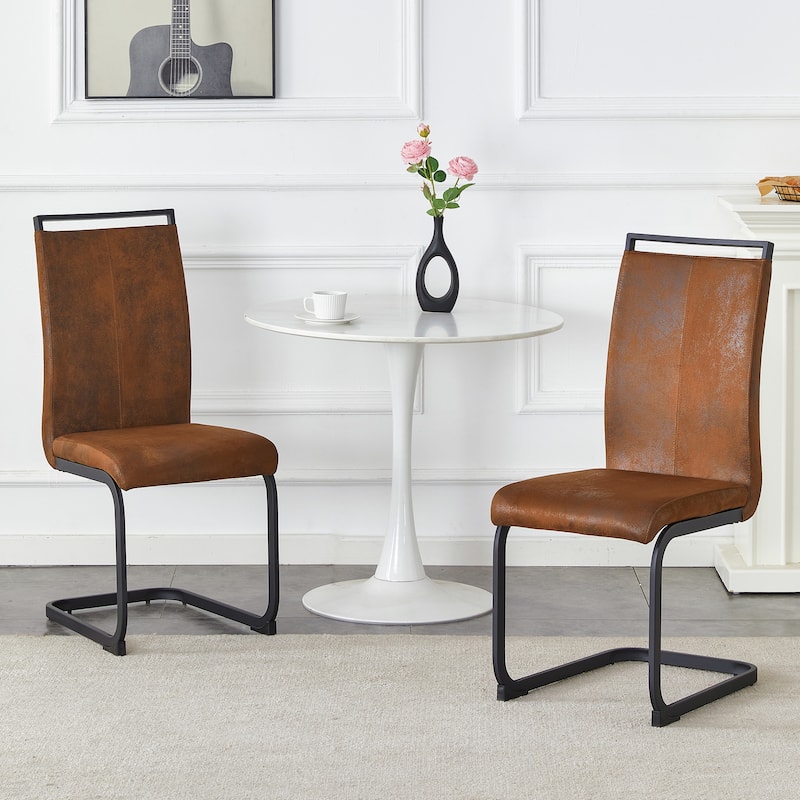 Suede-like Tech Fabric Dining Chairs:Ergonomic Arc Backrest+Reinforced Metal Frame.Set Of 2