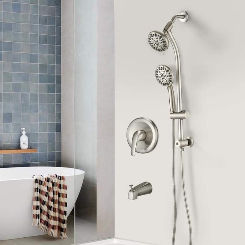 Proox 7-Sprayer Dual Head Shower Faucet Drill-Free slide bar combo Bathtub Spout Included Valve - 5
