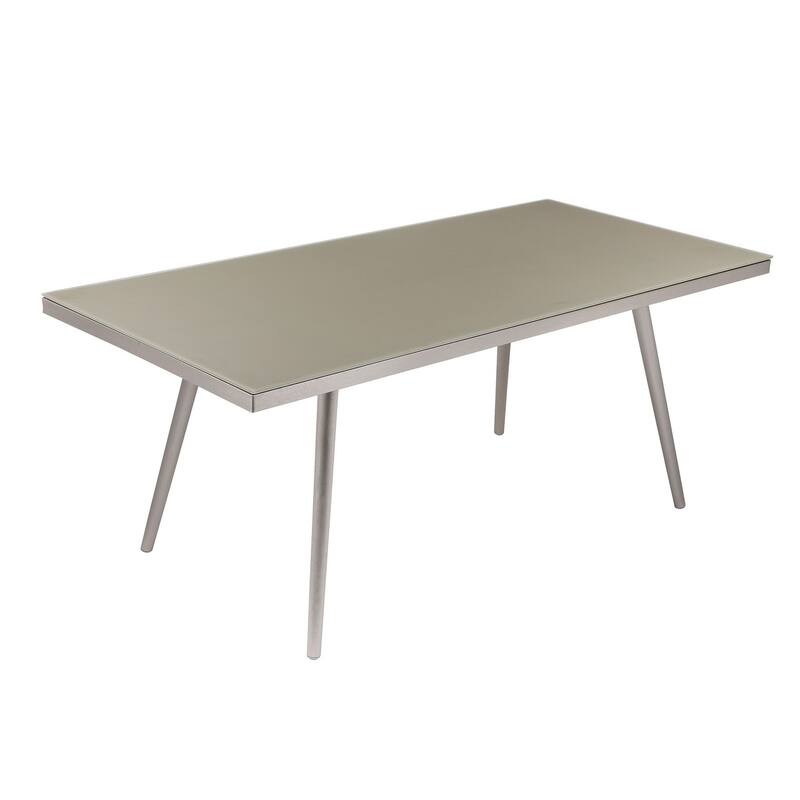Phil 73 Inch Coffee Table, Tempered Glass Top, Smooth Gray Aluminum Frame - Grey - Aluminum