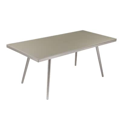 Phil 73 Inch Coffee Table, Tempered Glass Top, Smooth Gray Aluminum Frame