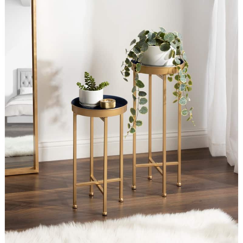Kate and Laurel Celia Round Metal Foldable Tray Table Set