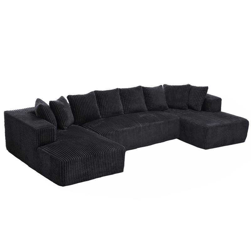 131" Corduroy U-Shaped Modular Sectional Sofa with Chaise Lounge and 8 Throw Pillows