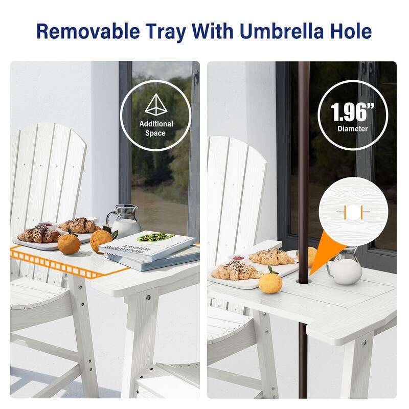 WINSOON Tall Adirondack Chair Piece of 3, Balcony Chair with Connecting Table