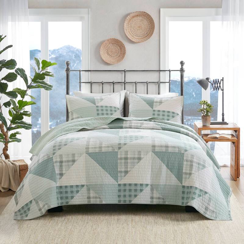 Woolrich Olsen 3 Piece Oversized Cotton Quilt Set - Green - Queen
