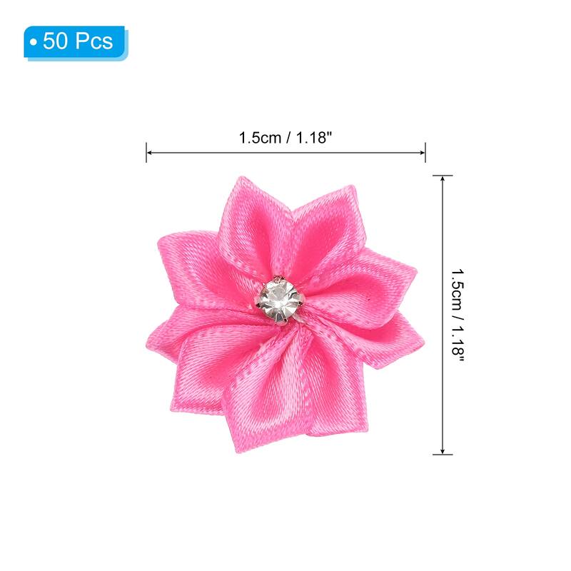 50Pcs Small Ribbon Flowers Satin Ribbon Flowers Mini Fabric Flower - 3cm - Rose Pink