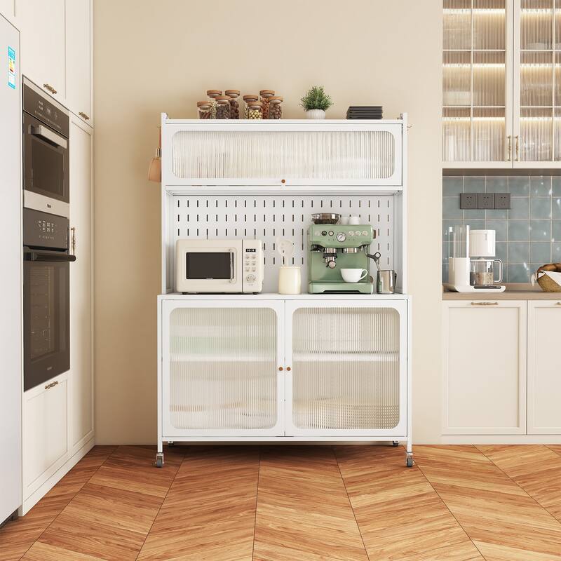 Kitchen Pantry Cabinet, Tall Storage Cabinet with Glass Doors & Adjustable Shelves, Cabinet Cupboard for Kitchen, Living Room