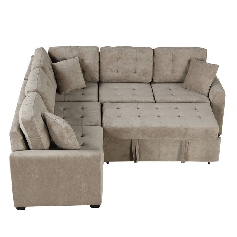82.6" Velvet L-Shaped Sleeper Sectional Sofa (4-Seat) with USB & Wheels