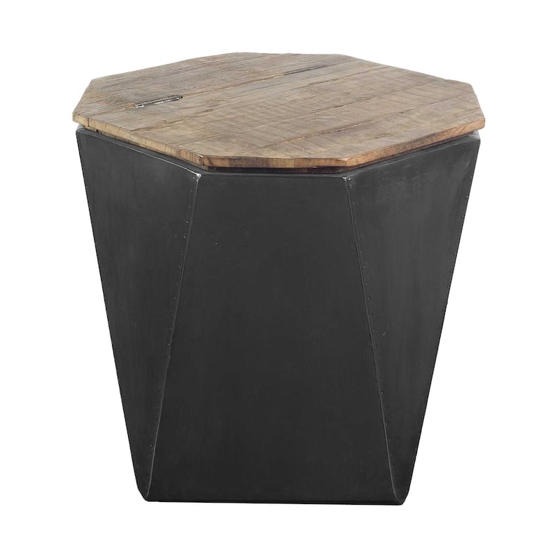 Brown Solid Wood Hexagon Top End Table with Black Metal Abstract Base - 19.3” x 19.3” x 20.9” (D x W x H) - Black-Brown