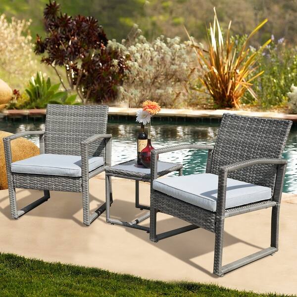 slide 1 of 18, 3-pc. Outdoor Cushioned Wicker Chat Set Grey