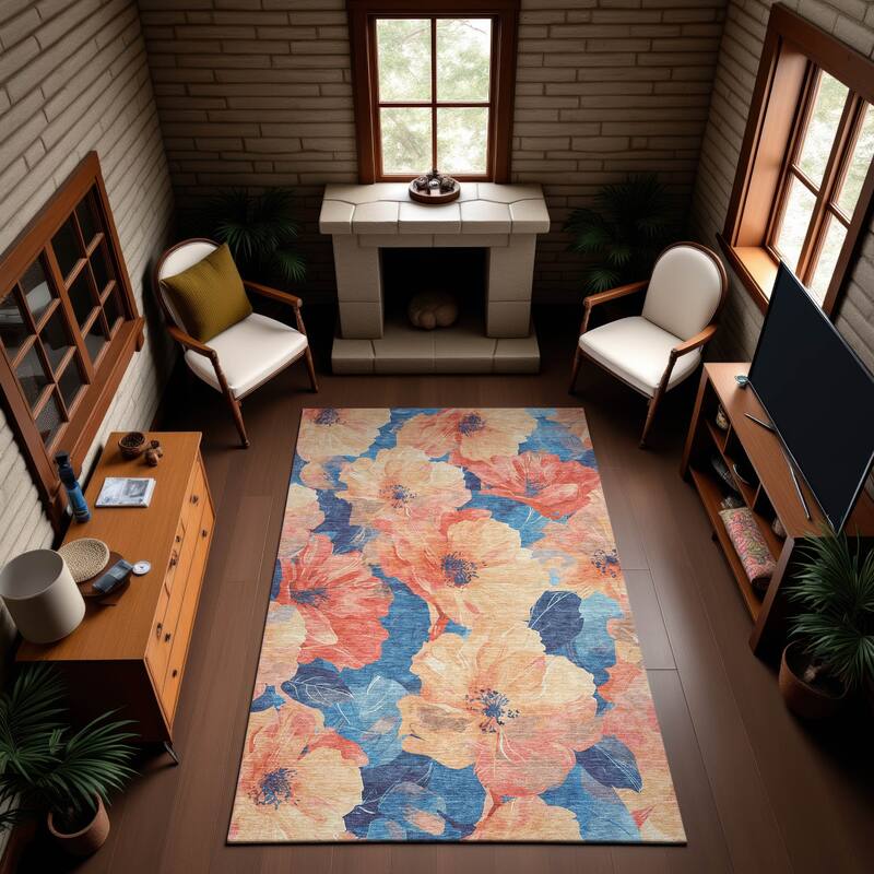 Premium Washable Super Soft Contemporary Floral Mayfield Rug - Peach - 8' x 10'