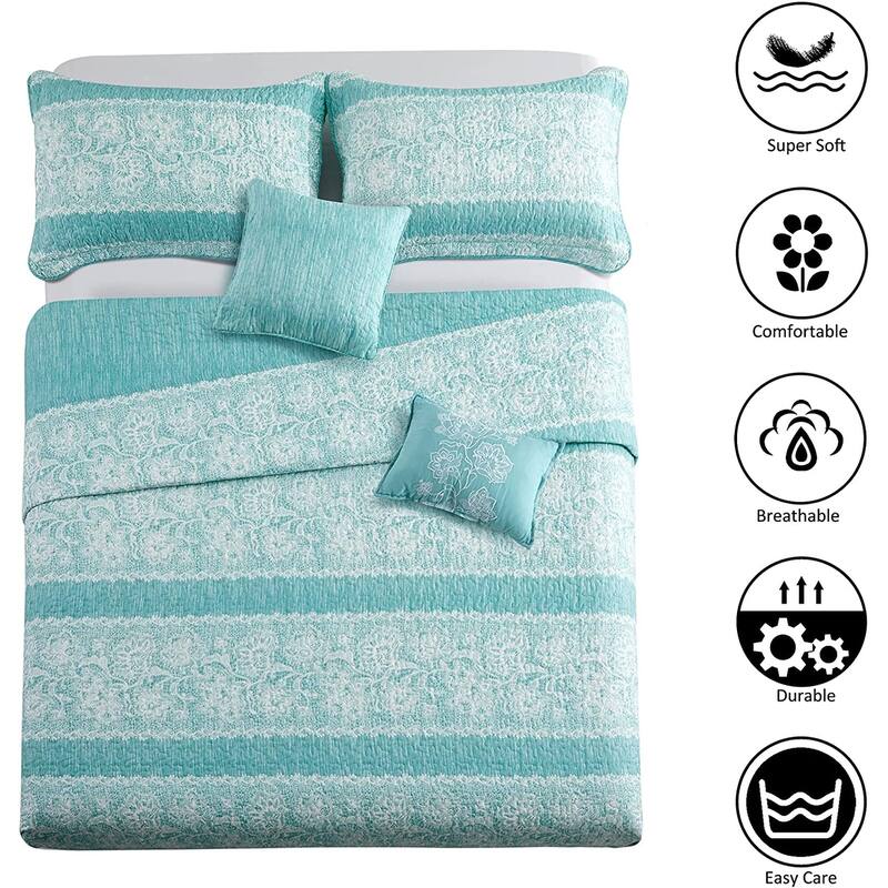 Serenta Emma 5 Piece Printed Quilt Bedspread Coverlet Set