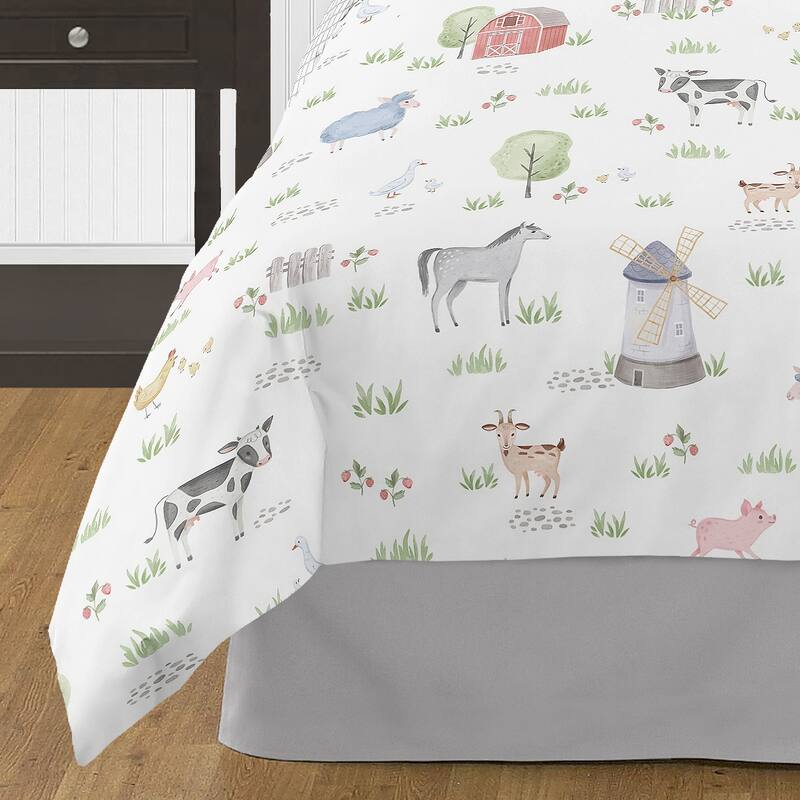 Farm Animals Collection Boy Girl 3-piece Full / Queen-size Comforter Set - Watercolor Farmhouse Lattice Horse Cow Sheep Pig