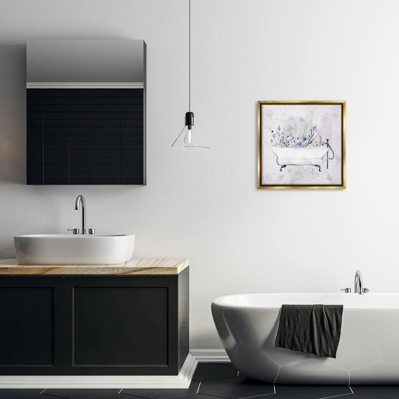Stupell Antique Bathtub Botanicals Framed Floater Canvas Wall Art Design By Stella Chang