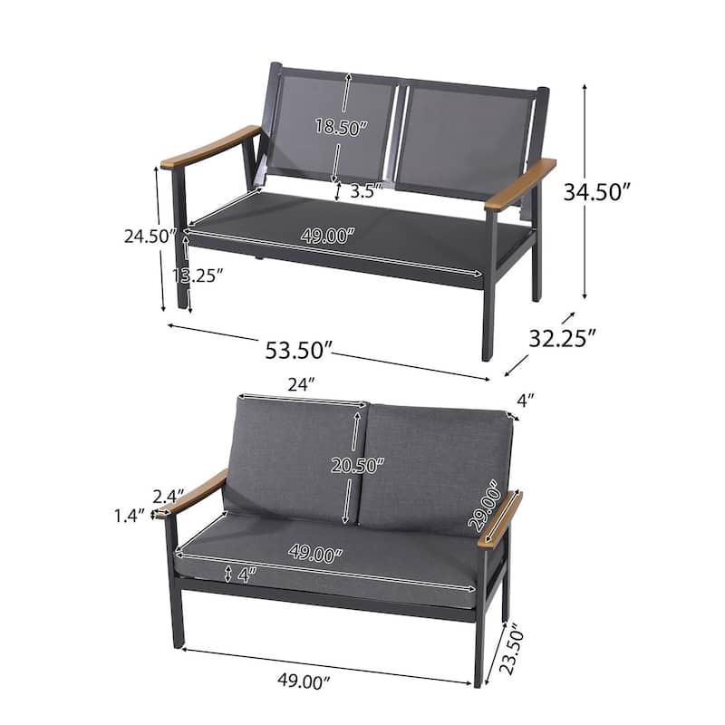 4-Piece Metal Patio Conversation Set with Grey Cushions