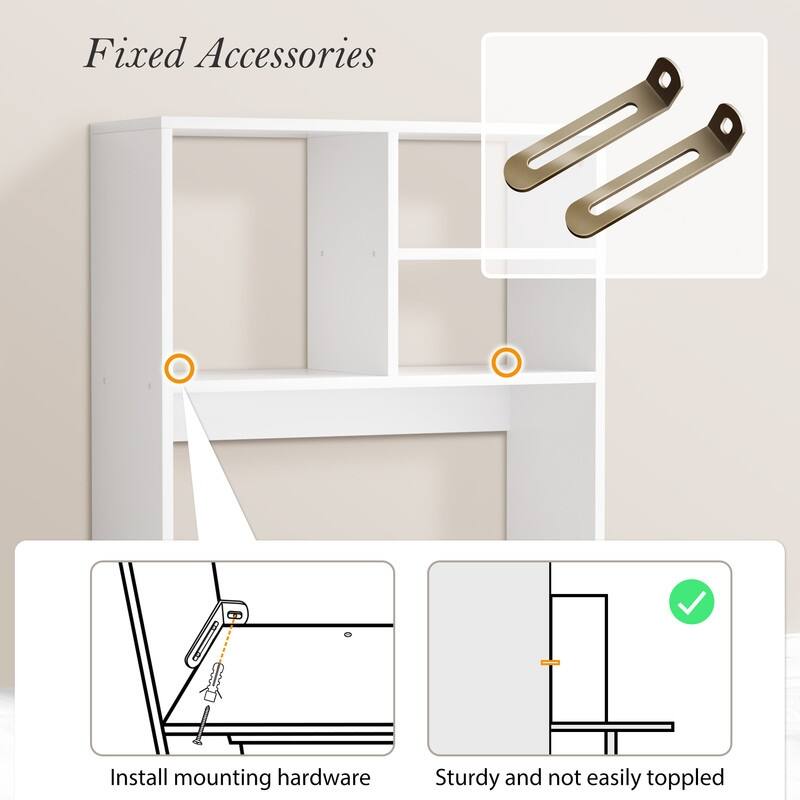 Desktop Shelf Bookshelf Storage for College Dorm Office Home, White