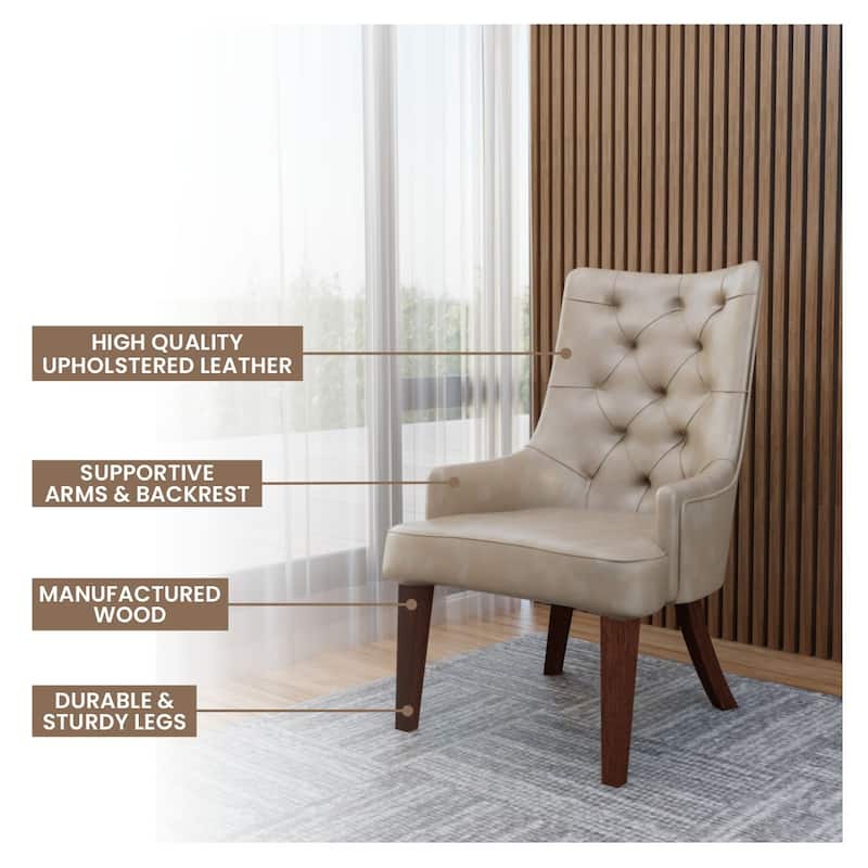Dining Chair in Leather/Velvet Diamond-Tufted with Rubberwood Legs Set of 2