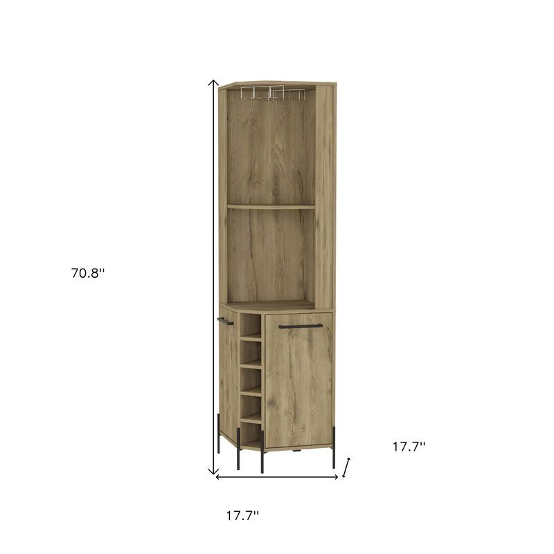 HomeRoots 71" Natural Wood Corner Bar Cabinet With Two Doors