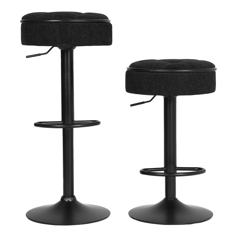Round Linen Fabric Bar Stools Set of 2, Height Adjustable/360°Counter Height Swivel Stool