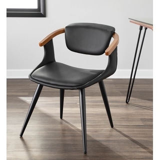 Oracle Mid-Century Modern Dining Chair in Faux Leather, Black Metal, & Walnut Wood - N/A - On 
