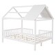 preview thumbnail 32 of 33, Full Size Wood House Bed with Fence, Playhouse Design for Kids, Sturdy Pine Construction, Customizable Decor