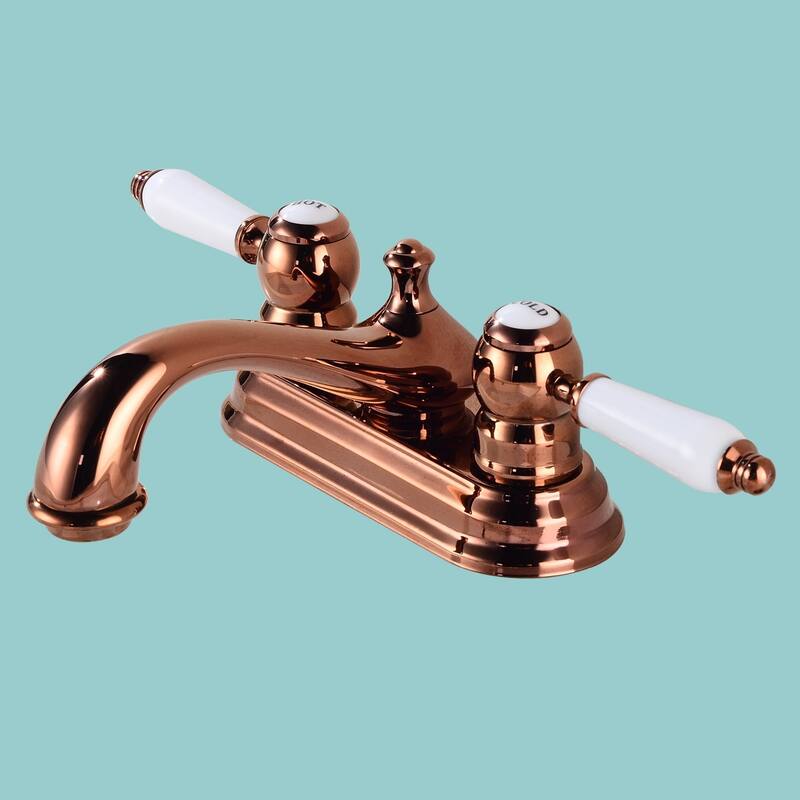 Brass Bathroom Sink Faucet 4" Rose Gold Polished Centerset Faucet with White Hot and Cold Handles Renovators Supply