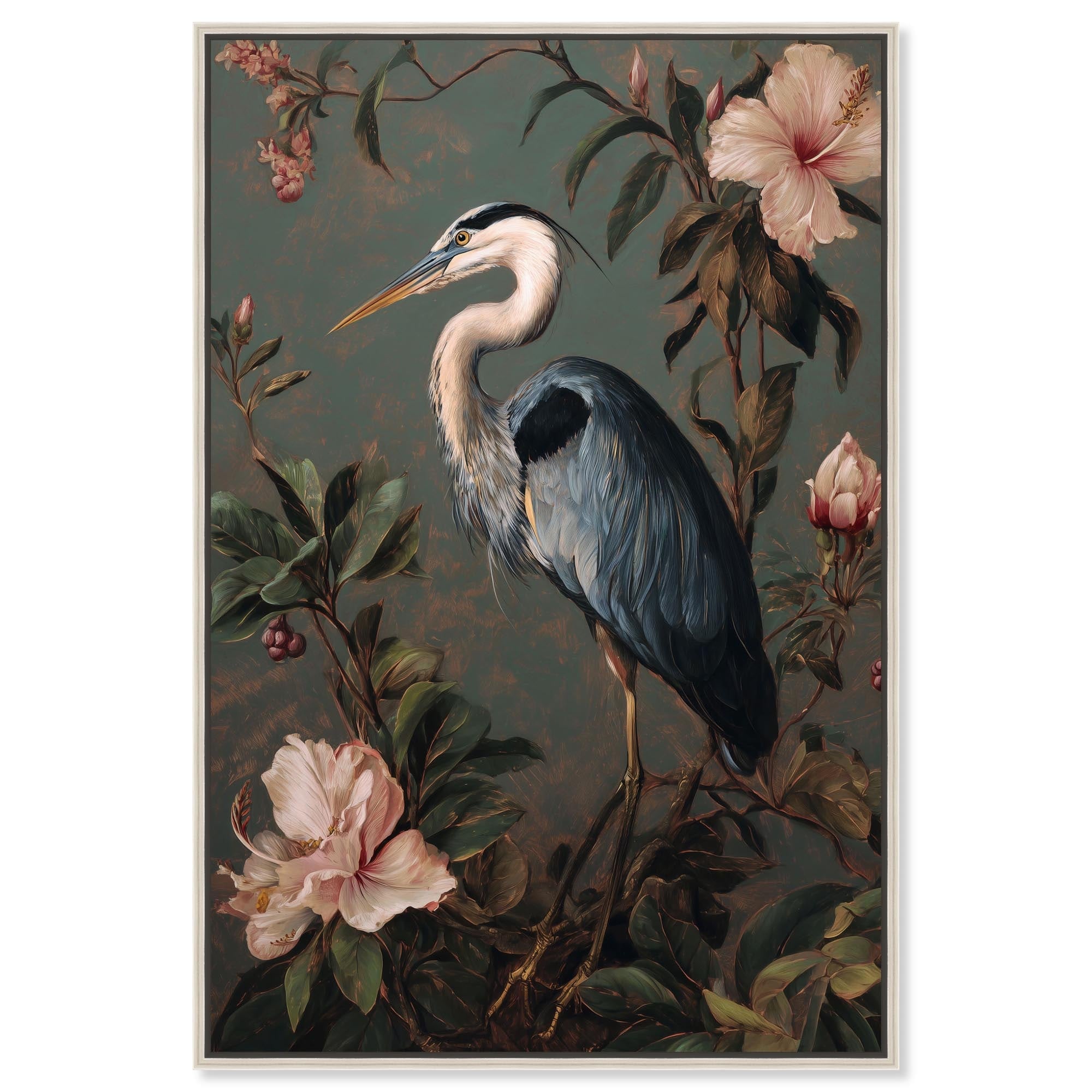 Floral Heron I Vintage Wall Decor Canvas Print by Art Remedy