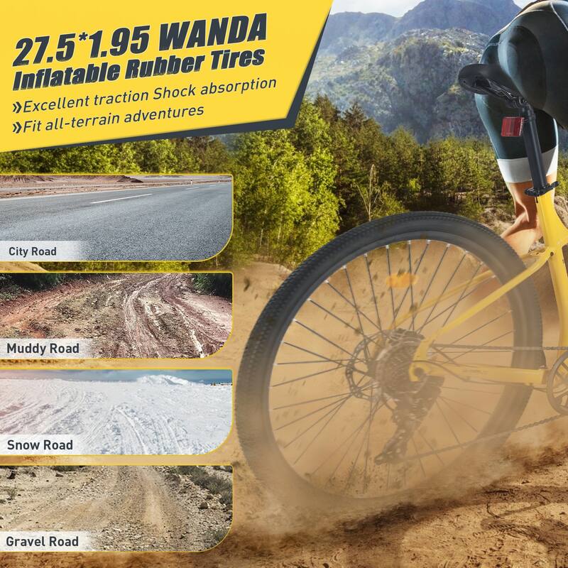 27.5 Inch Wheels 8 Speed Mountain Bike, Front Suspension,Yellow