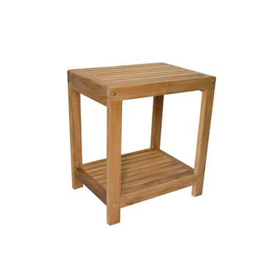 Nordic Style Natural Teak Spa Bench with Shelf – 18″ - Beige - N/A