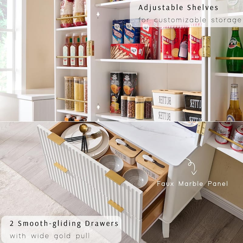 72" Tall Modern Fluted Pantry Cabinet, Storage Cabinet, Wood Cupboard