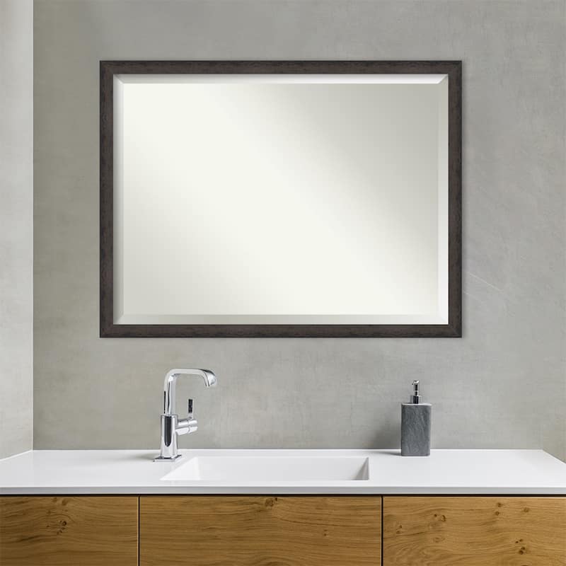 Dappled Narrow Beveled Wood Framed Bathroom Vanity Wall Mirror
