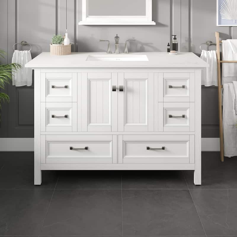 Eviva Britney 48"W x 22"D White Bathroom Vanity with White Carrara Quartz Countertop and Undermount Porcelain Sink - 48