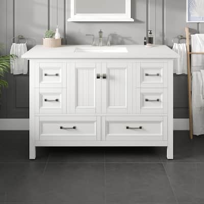 Eviva Britney 48"W x 22"D White Bathroom Vanity with White Carrara Quartz Countertop and Undermount Porcelain Sink - 48