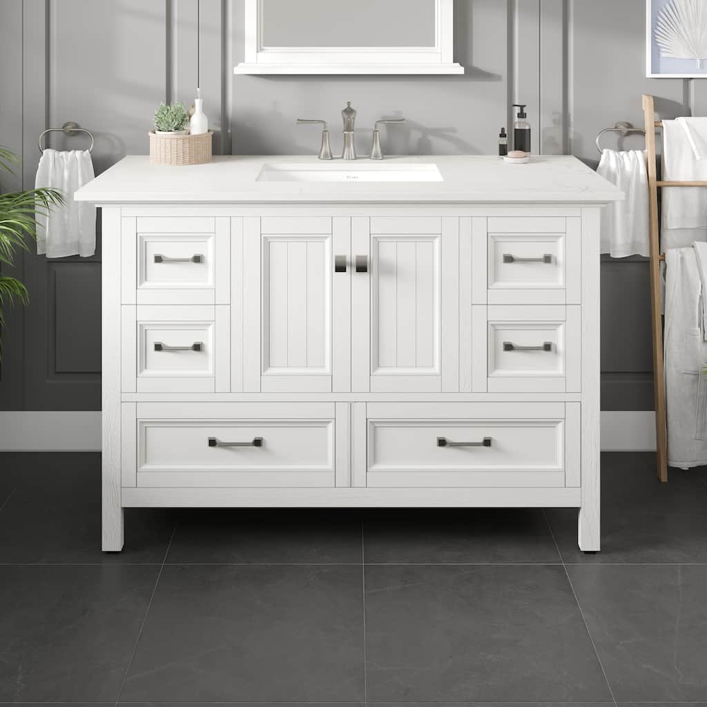 Eviva Britney 48"W x 22"D SS White Bath Vanity with Carrara Quartz Top