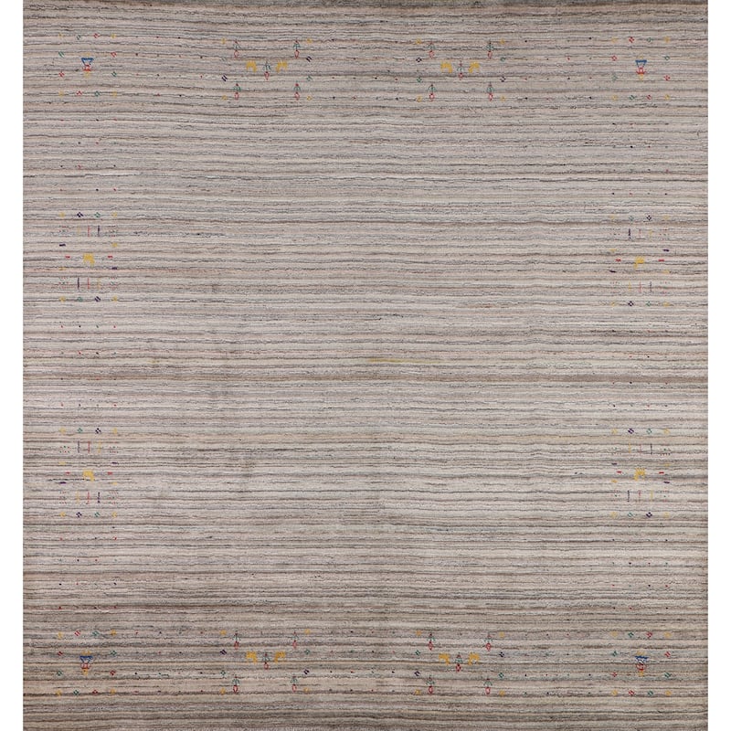 Earth Tone Gabbeh Square Area Rug Hand-Knotted Wool Carpet - 8'2" X 7'11"