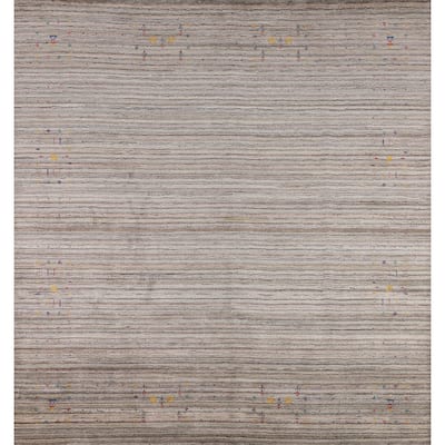 Earth Tone Gabbeh Square Area Rug Hand-Knotted Wool Carpet - 8'2" X 7'11"