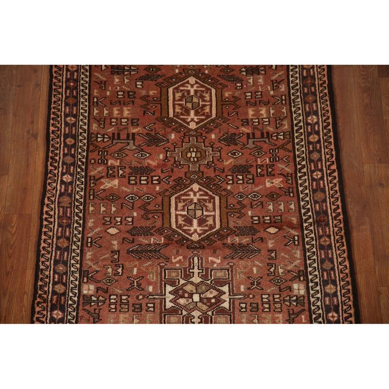 Tribal Gharajeh Persian Vintage Runner Rug Handmade Wool Carpet - 3'3"x 9'4"