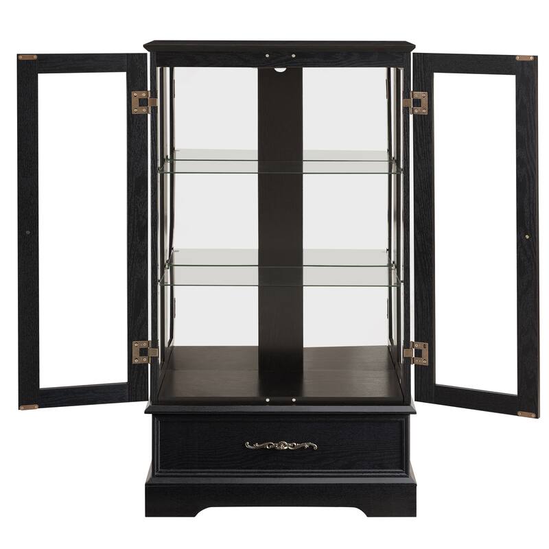 GDF Studio - Lighted Curio Cabinet with Adjustable Shelves and Built-In Drawer.