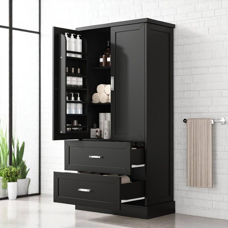 Freestanding Bathroom Cabinet with Drawers and Doors, Adjustable Shelf, Tall MDF Storage Unit