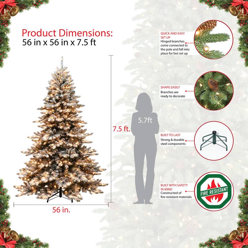 Puleo International 7.5 ft. Pre-Lit Flocked Royal Majestic Artificial Christmas Tree
