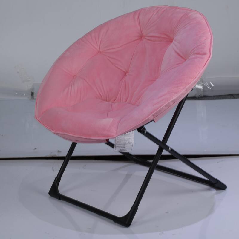 Comfy Folding Saucer Chair for Bedroom, Faux Fur Lounge Moon Chair with Sturdy Metal Frame, Oversized Plush Flower