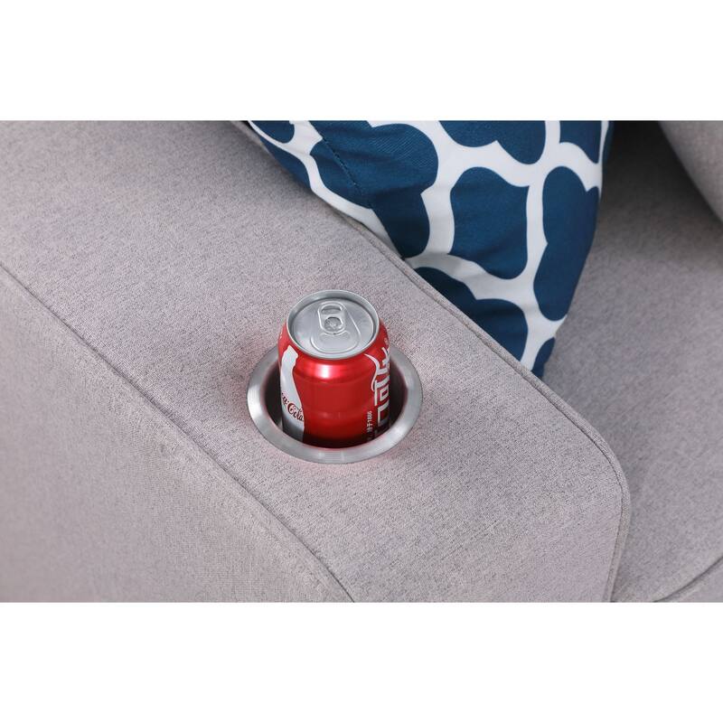 Linen Upholstered Sofa with Ottoman in Light Gray