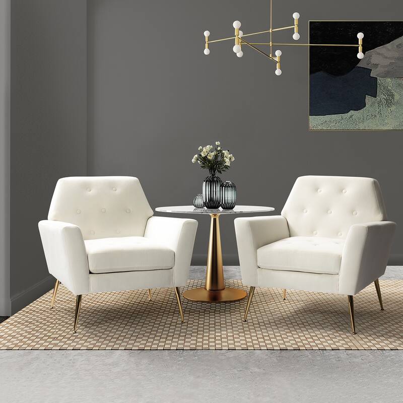 Lilia Contemporary Velvet Upholstered Tufted Back Armchair with Metal Golden legs Set of 2 by HULALA HOME