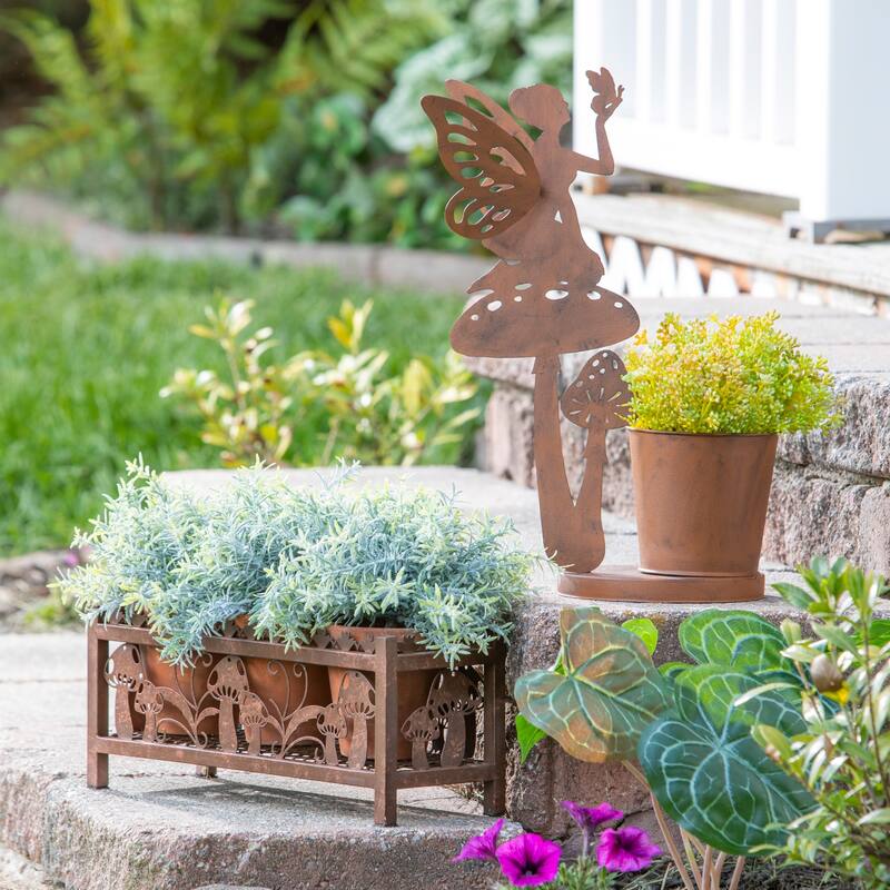 13" Rustic Finish Laser Cut Mushroom Planter
